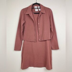 VTG Moda Int'l Women's Medium Chocolate Brown Dress Top Matching Set Knit Minima